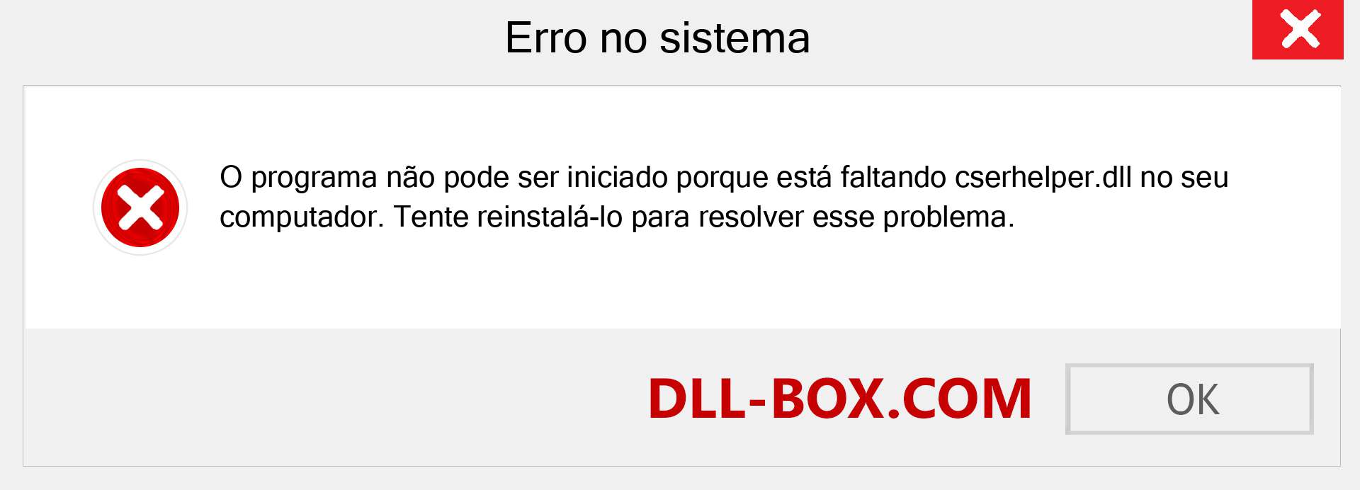 Arquivo cserhelper.dll ausente ?. Download para Windows 7, 8, 10 - Correção de erro ausente cserhelper dll no Windows, fotos, imagens